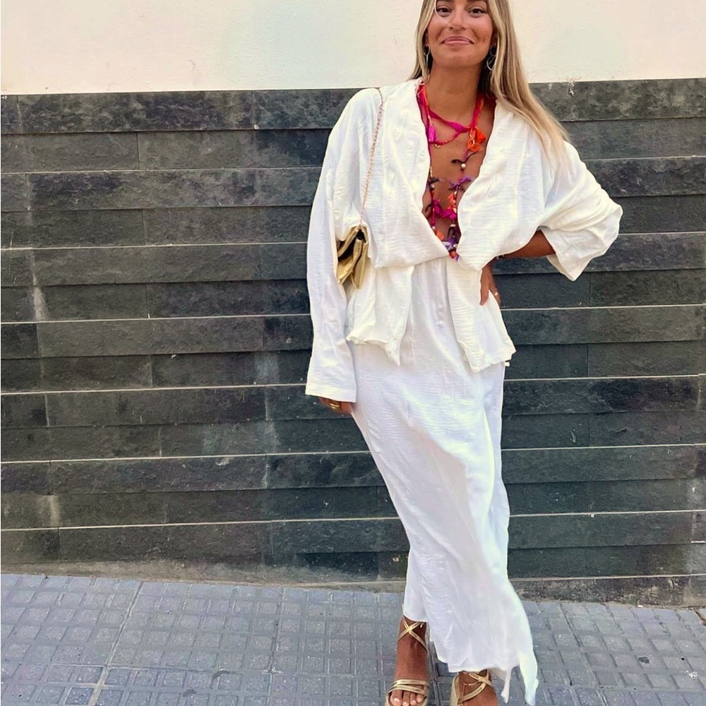 ZARA NWT WHITE TIE WRINKLE KIMONO - Picture 2 of 11